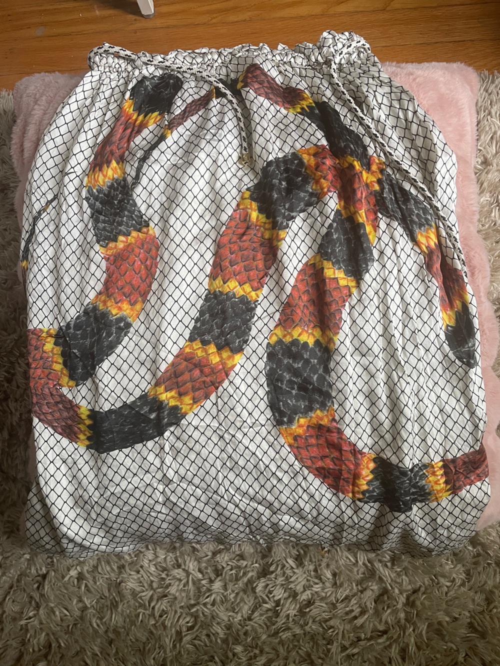 Snake-Print Midi Skirt in White with Red, Black & Yellow Accents